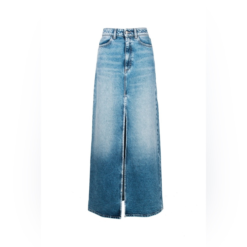 Zara Light Blue Denim Maxi Skirt with Front and Back Slits